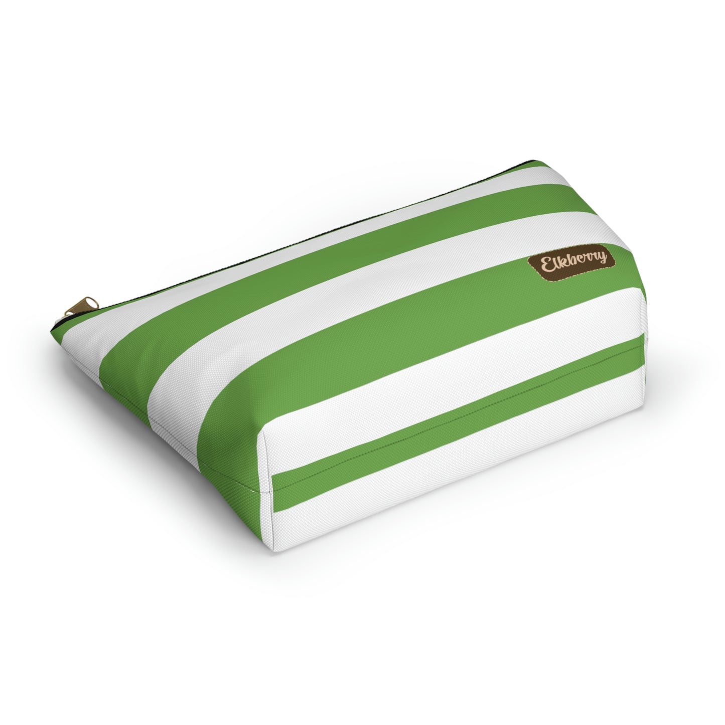 Big Bottom Zipper Pouch - Lime Green/White Stripes