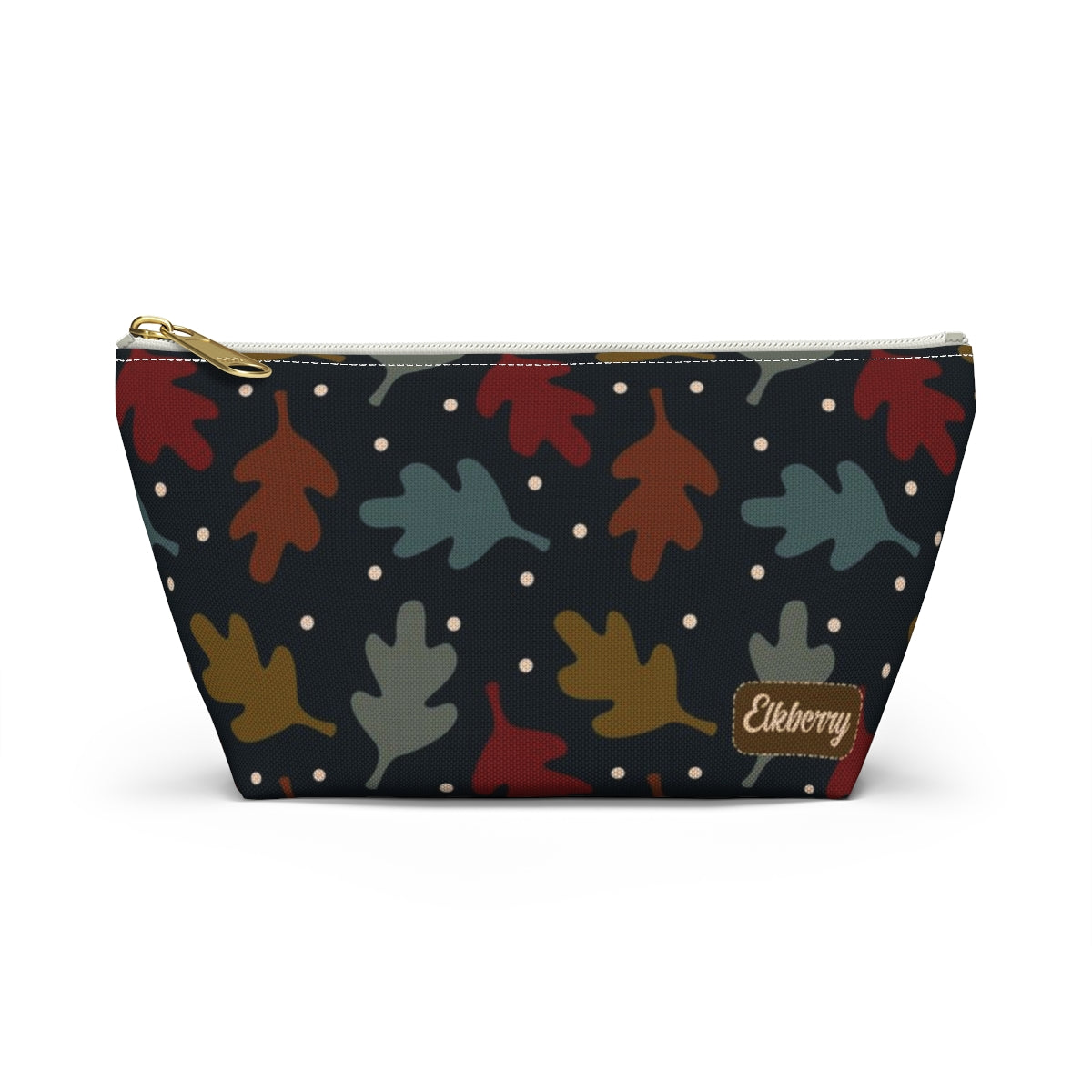 Big Bottom Zipper Pouch - Fall Leaves on Navy
