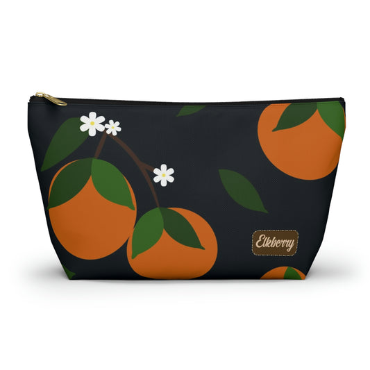 Big Bottom Zipper Pouch - Oranges on Navy