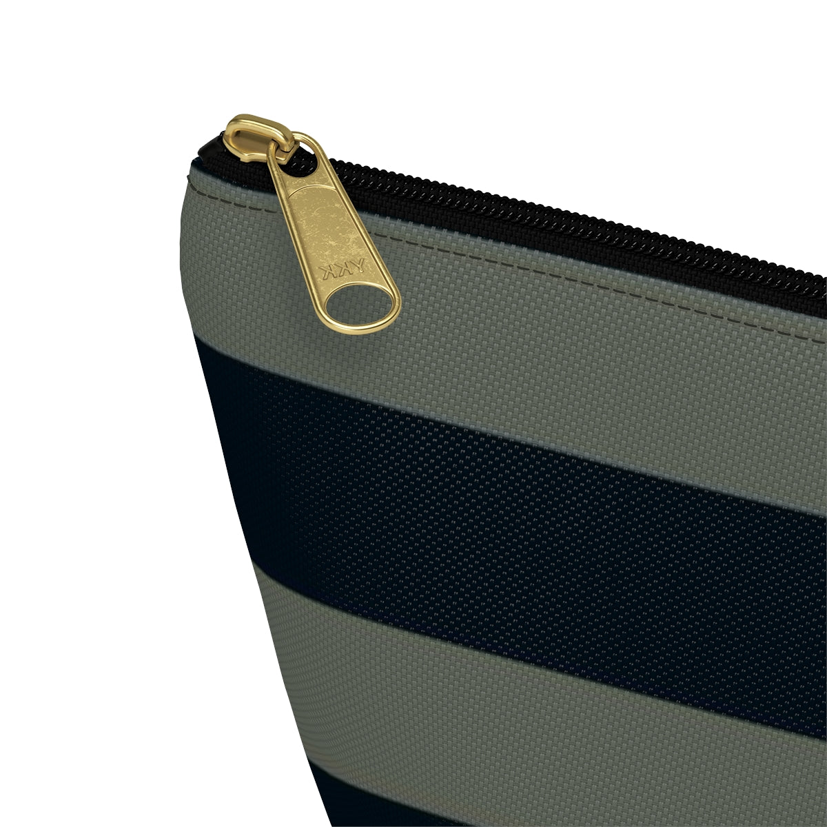 Big Bottom Zipper Pouch - Sage/Navy Stripes