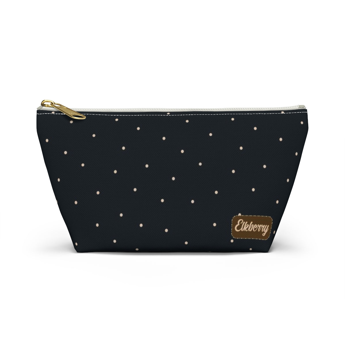 Big Bottom Zipper Pouch - Dots on Navy