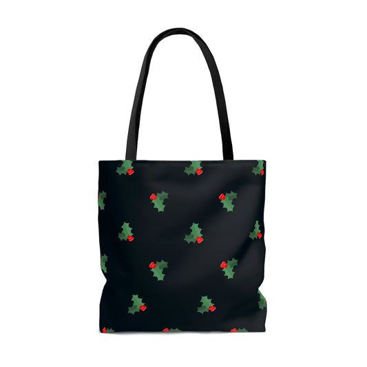 Lightweight Tote Bag - Holly Berries & Leaves on Navy