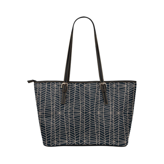 Herringbone - Navy Vegan Leather Zipper Tote Handbag (Small)