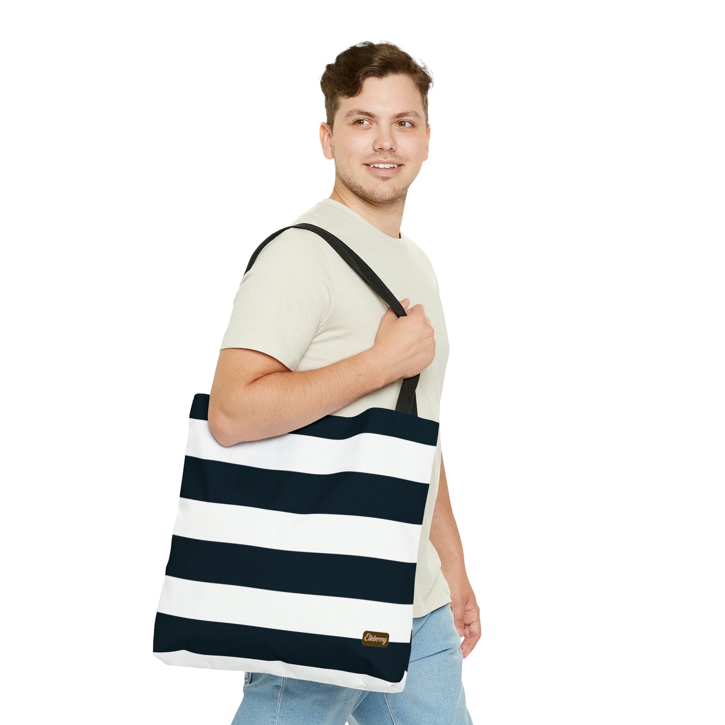 Lightweight Tote Bag - White/Navy Stripes