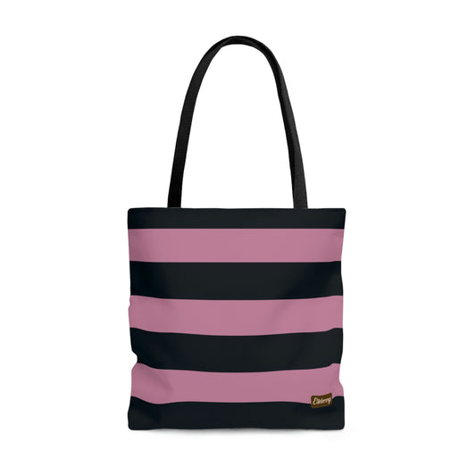 Lightweight Tote Bag - Dusty Rose Pink/Navy Stripes