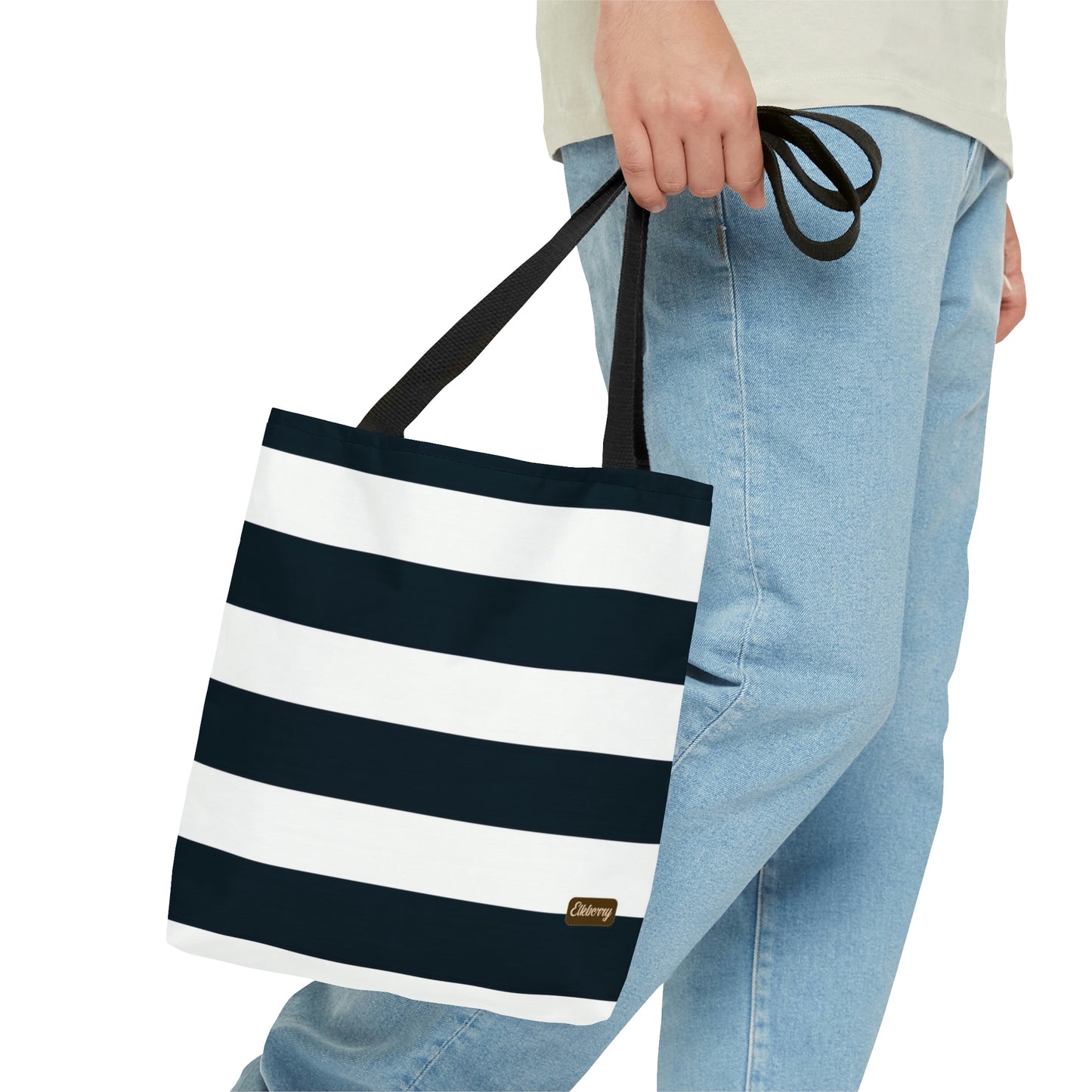 Lightweight Tote Bag - White/Navy Stripes