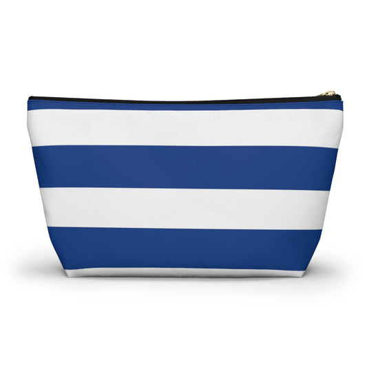 Big Bottom Zipper Pouch - True Blue/White Stripes
