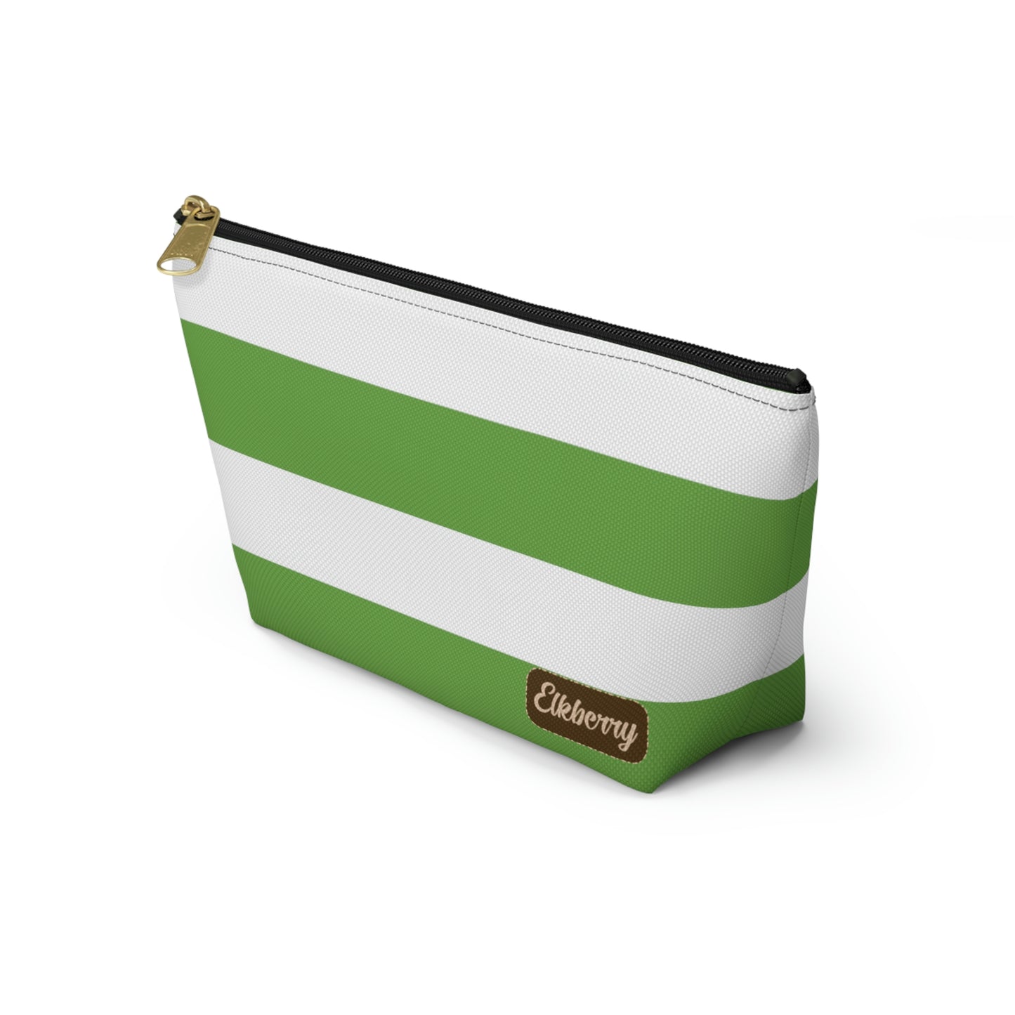 Big Bottom Zipper Pouch - Lime Green/White Stripes