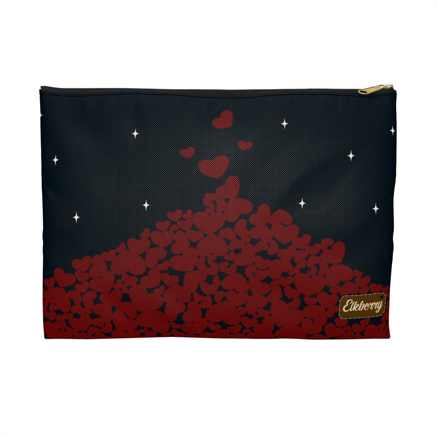 Flat Zipper Pouch - Pile of Hearts on Navy