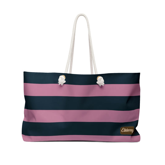 Weekender Tote Bag - Dusty Rose Pink/Navy Stripes