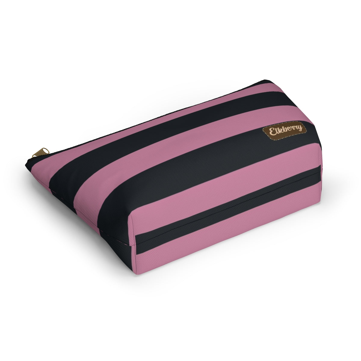 Big Bottom Zipper Pouch - Dusty Rose Pink/Navy Stripes