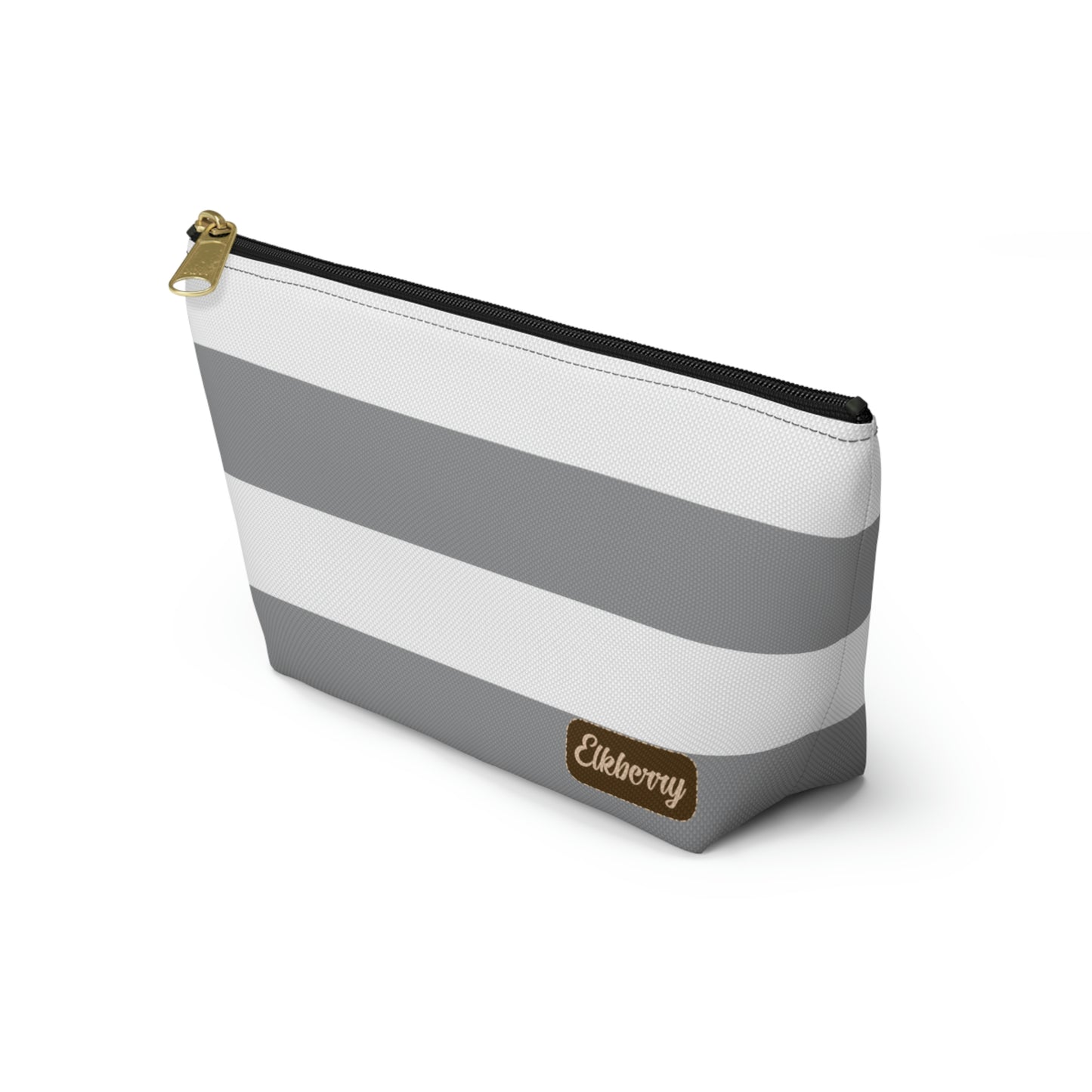 Big Bottom Zipper Pouch - Ash Gray/White Stripes