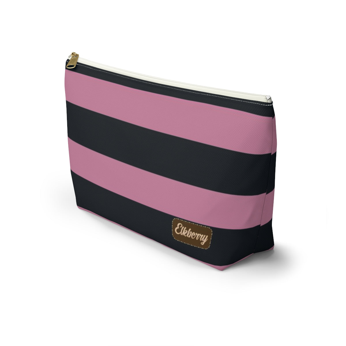 Big Bottom Zipper Pouch - Dusty Rose Pink/Navy Stripes