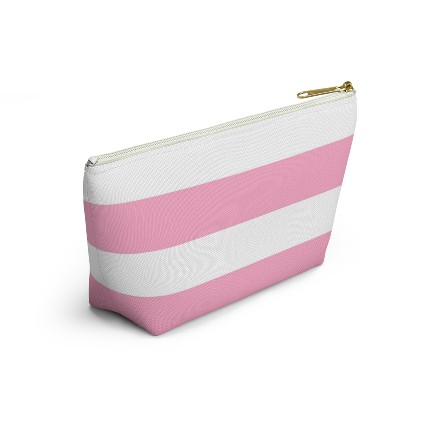 Big Bottom Zipper Pouch - Baby Pink/White Stripes