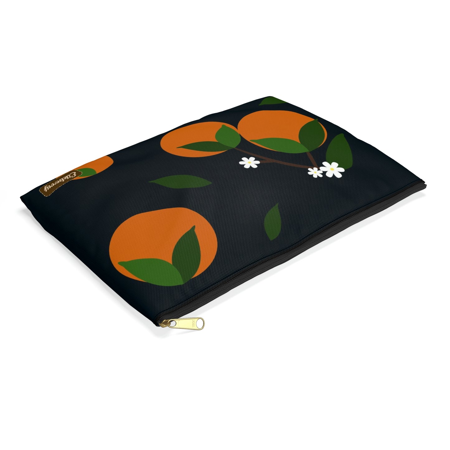 Flat Zipper Pouch - Oranges on Navy