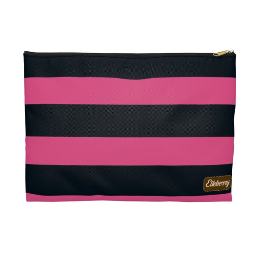 Flat Zipper Pouch - Hot Pink/Navy Stripes