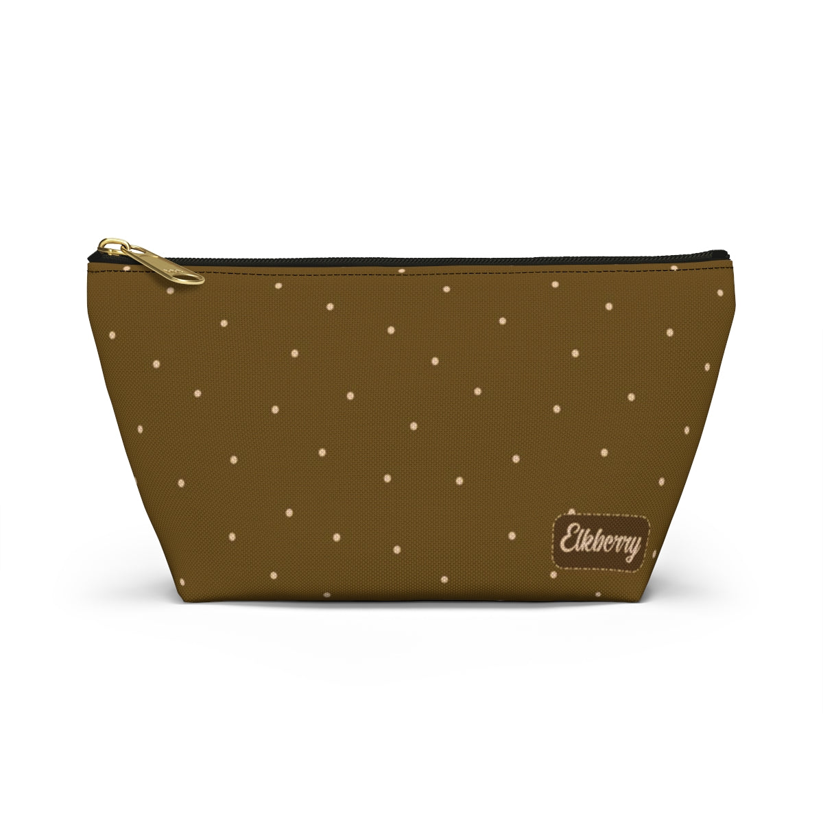 Big Bottom Zipper Pouch - Dots on Mustard