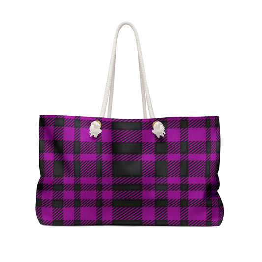 Weekender Tote Bag - Pink Buffalo Check, Pink Plaid
