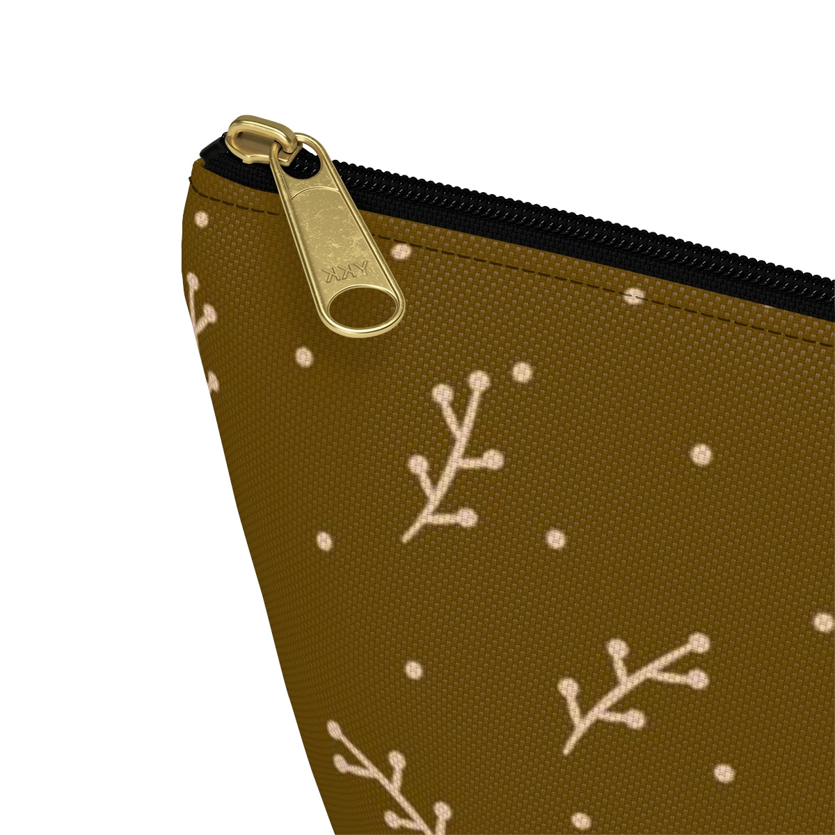 Big Bottom Zipper Pouch - Cream Berry Branches on Mustard Background