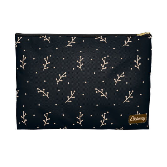 Flat Zipper Pouch - Cream Berry Branches on Navy Background