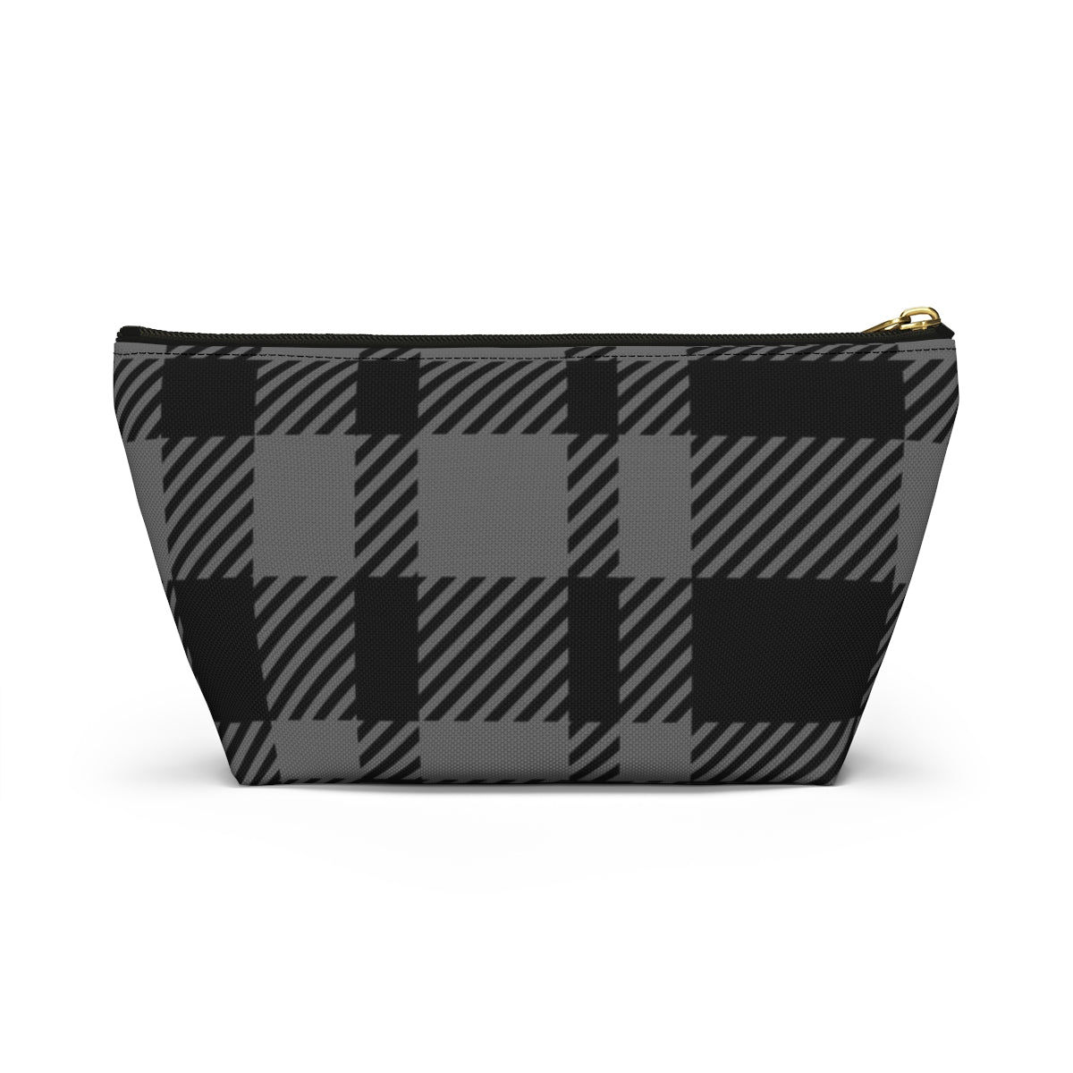 Big Bottom Zipper Pouch - Gray Buffalo Check, Gray Plaid