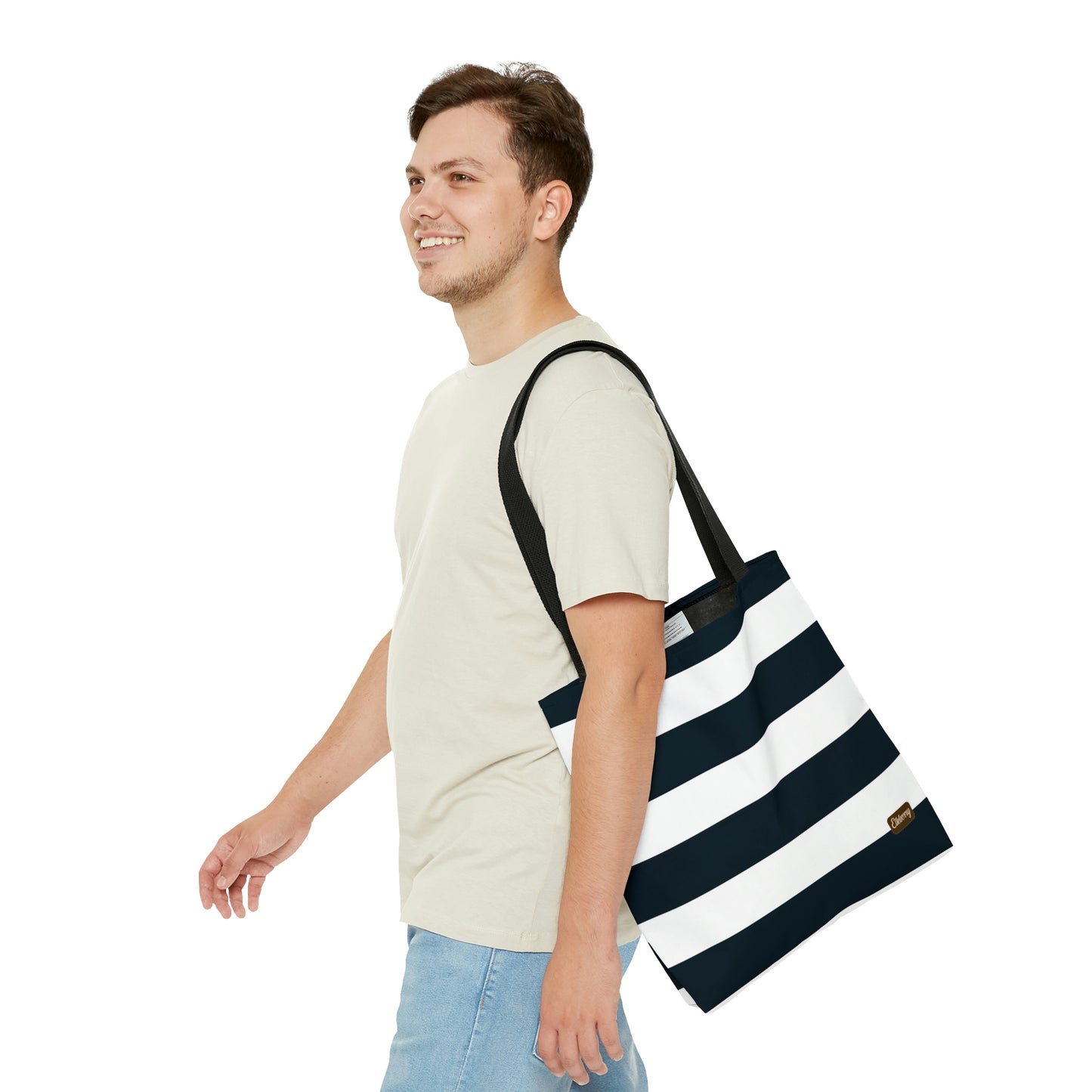 Lightweight Tote Bag - White/Navy Stripes