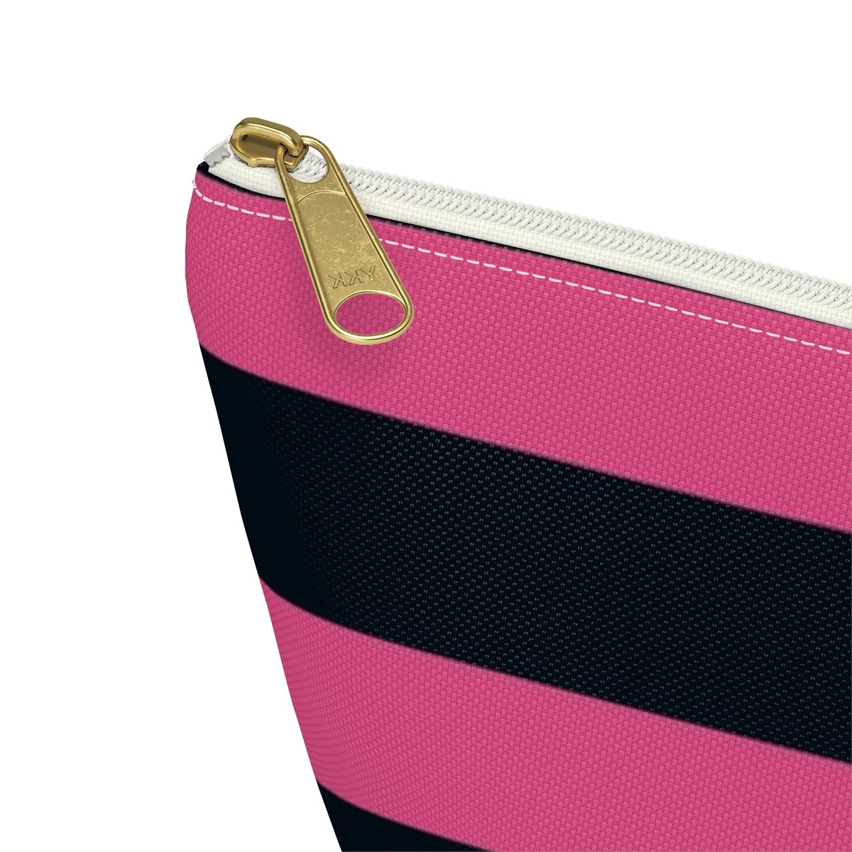 Big Bottom Zipper Pouch - Hot Pink/Navy Stripes