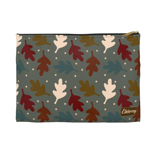 Flat Zipper Pouch - Fall Leaves on Sage
