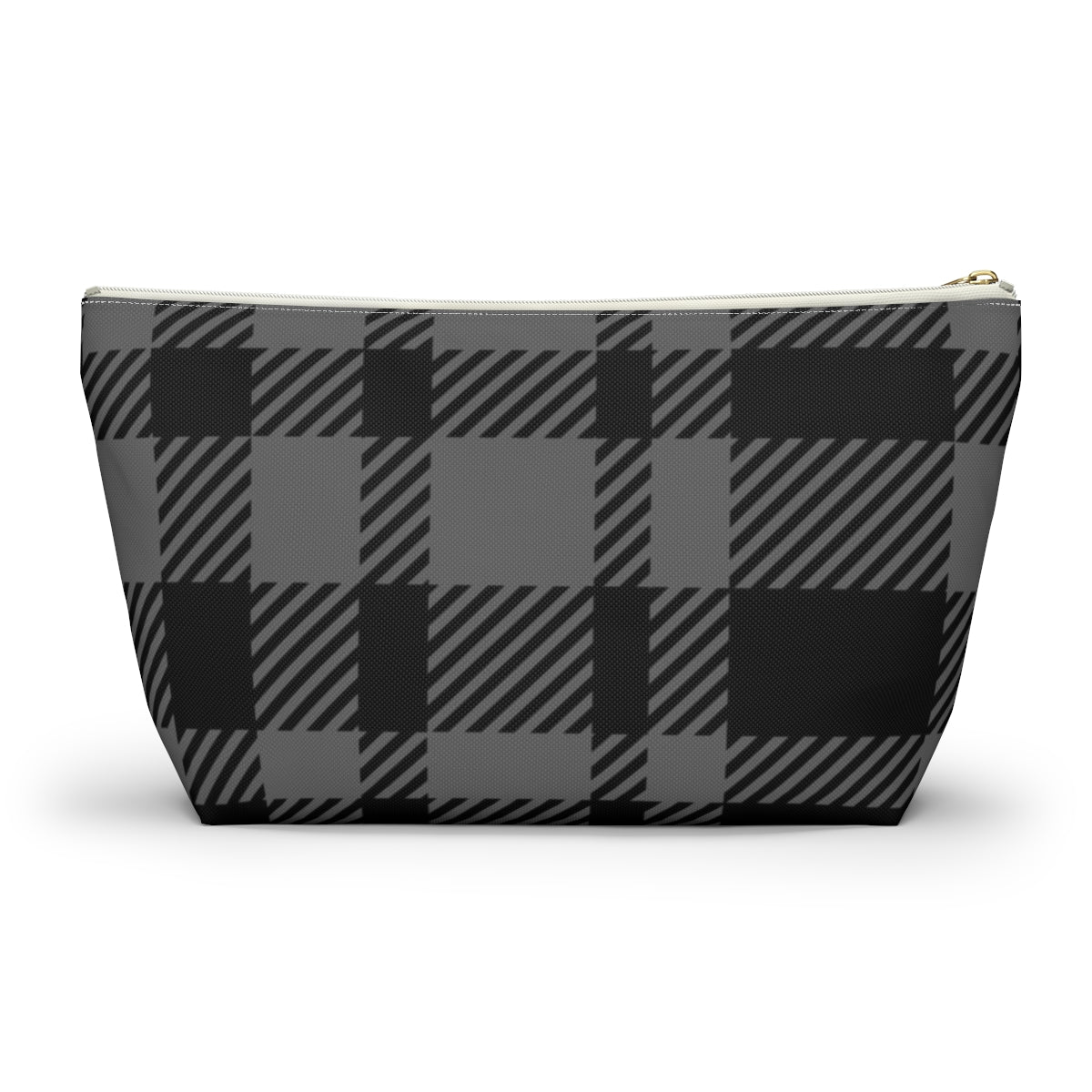 Big Bottom Zipper Pouch - Gray Buffalo Check, Gray Plaid