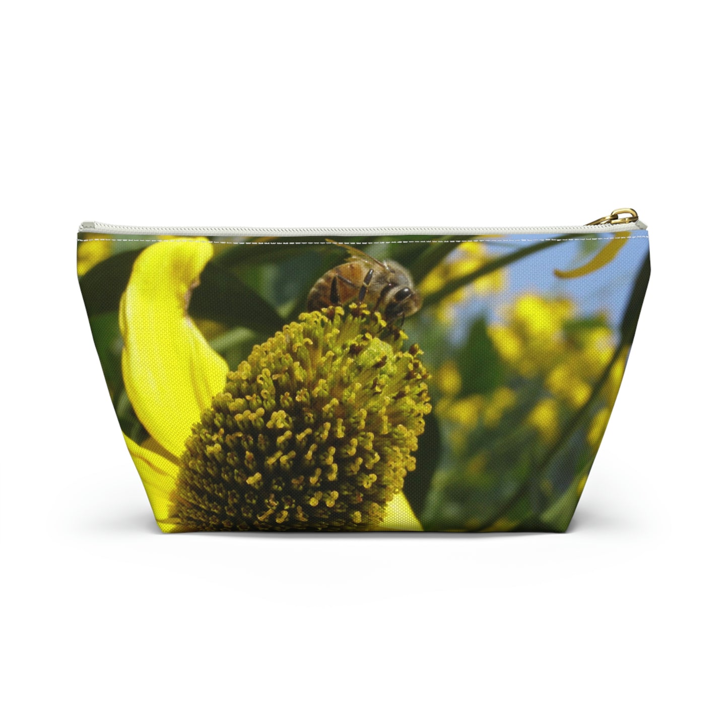 Big Bottom Zipper Pouch - Bee on Yellow Coneflower
