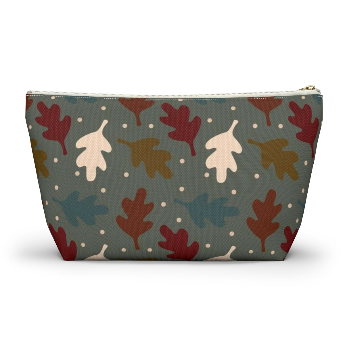 Big Bottom Zipper Pouch - Fall Leaves on Sage