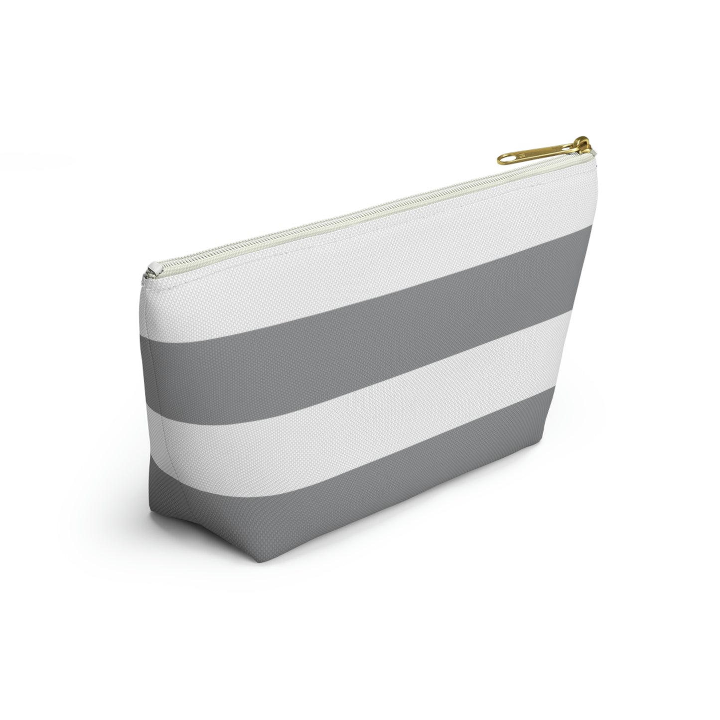 Big Bottom Zipper Pouch - Ash Gray/White Stripes