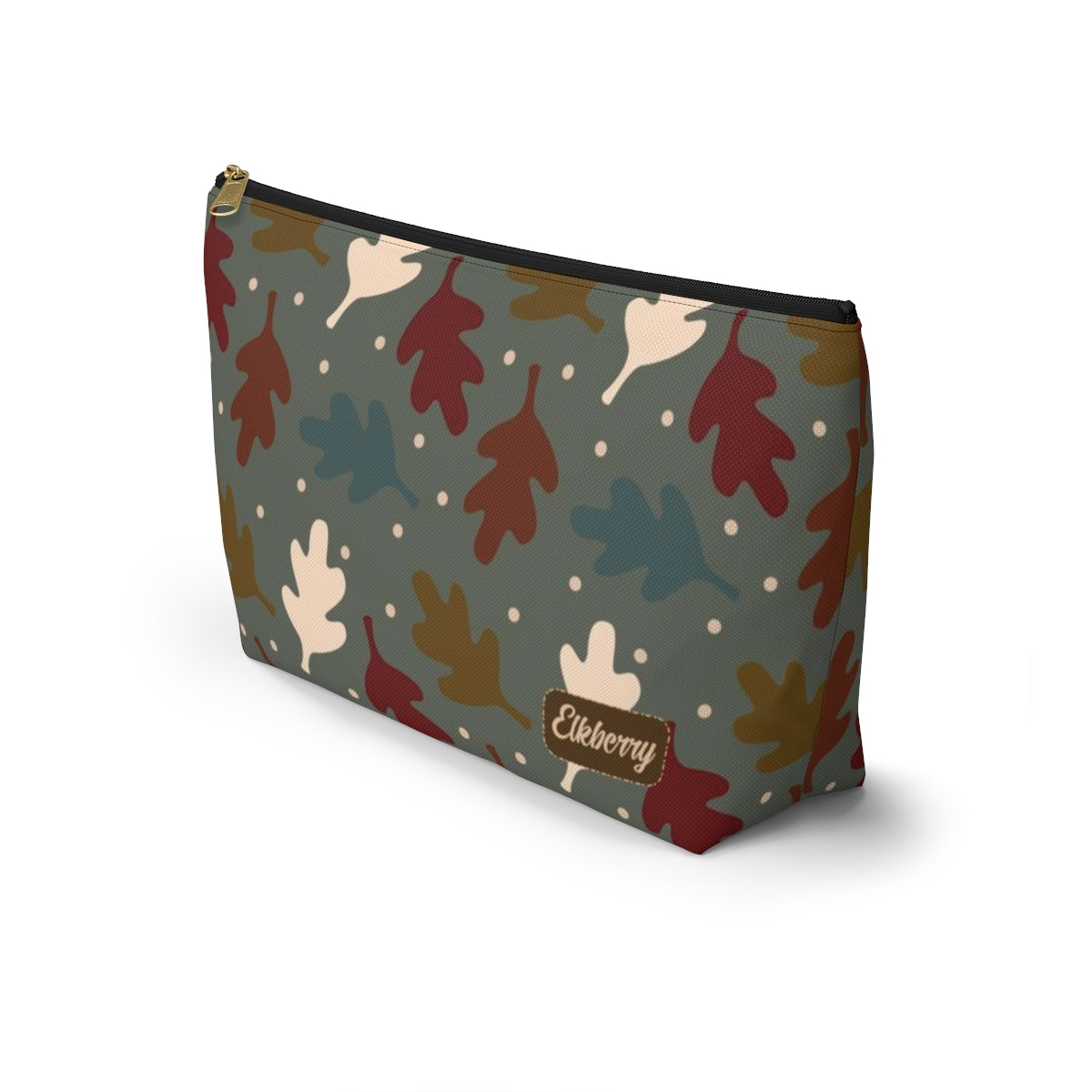 Big Bottom Zipper Pouch - Fall Leaves on Sage