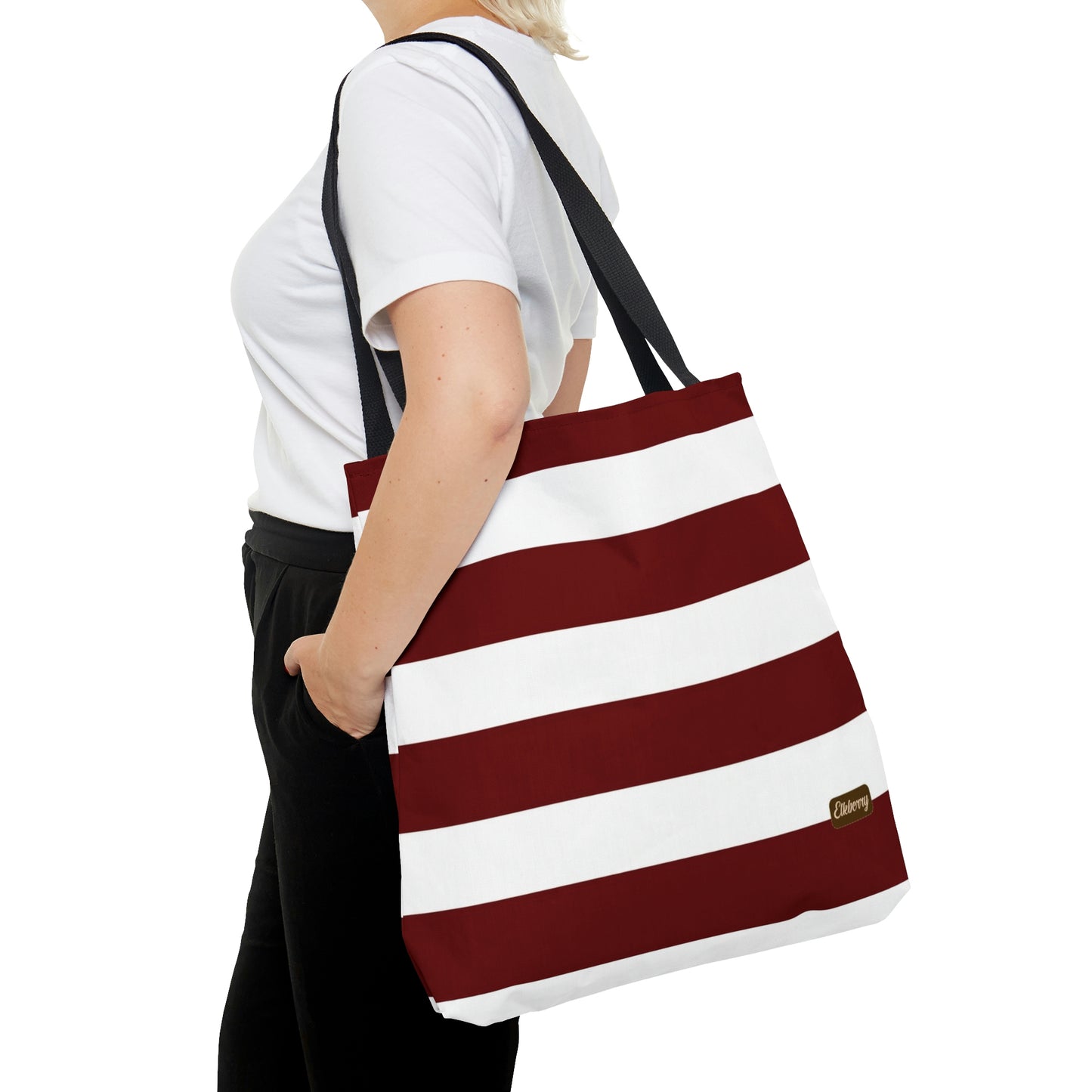 Lightweight Tote Bag - Berry/White Stripes
