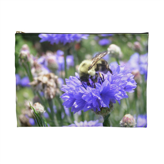 Flat Zipper Pouch - Bee on Bachelor's Button
