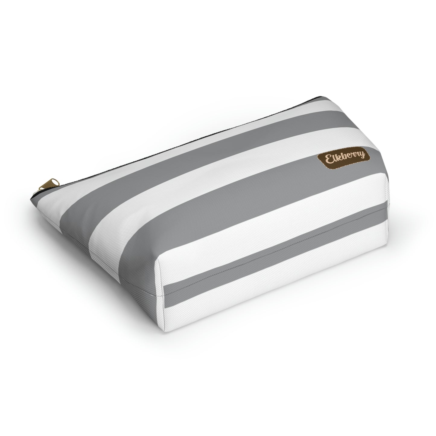 Big Bottom Zipper Pouch - Ash Gray/White Stripes