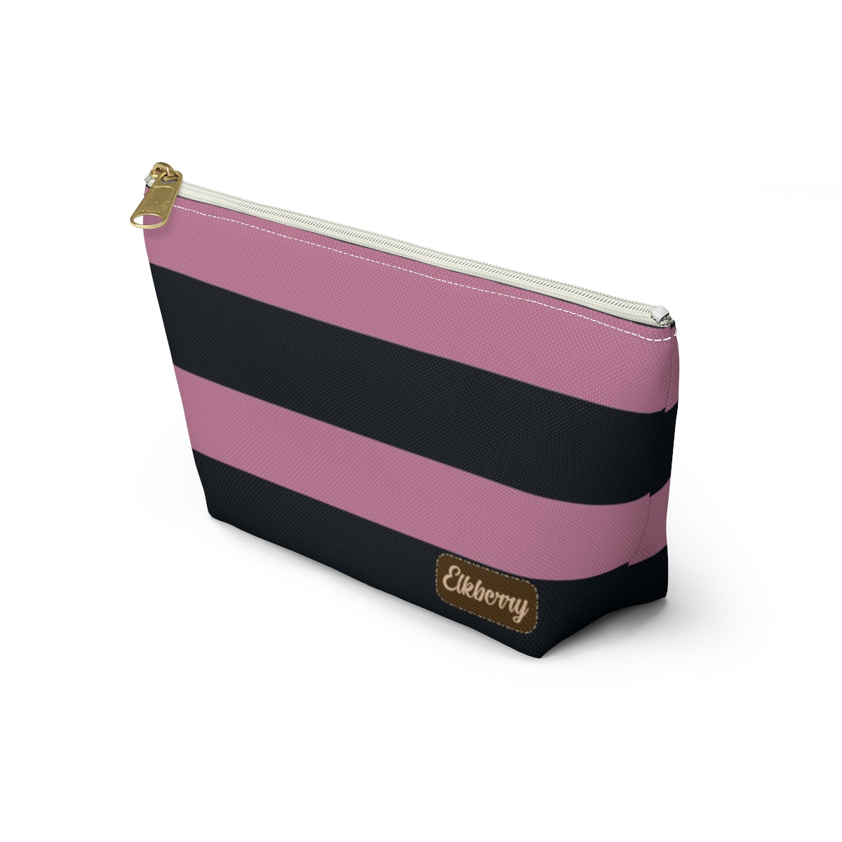 Big Bottom Zipper Pouch - Dusty Rose Pink/Navy Stripes
