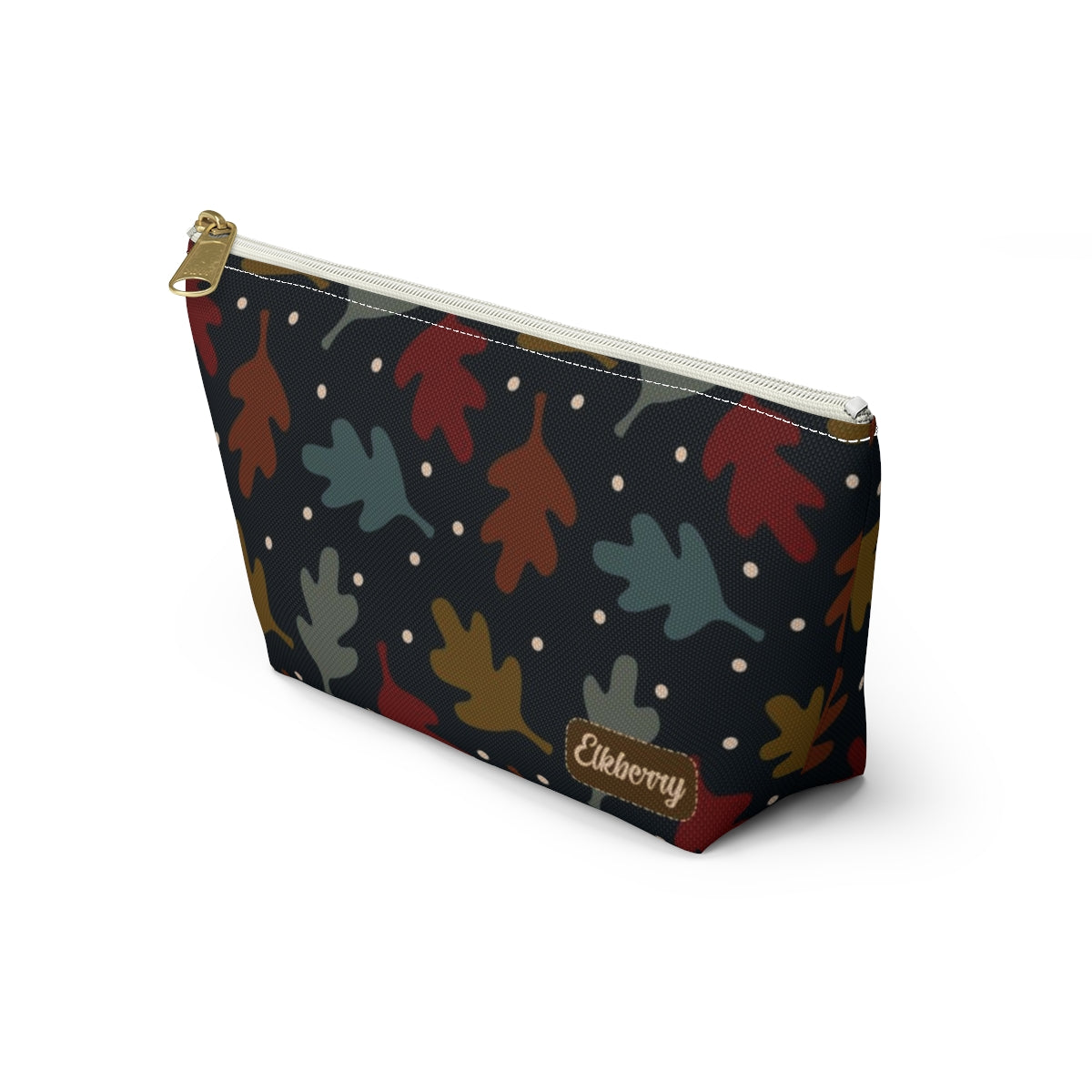 Big Bottom Zipper Pouch - Fall Leaves on Navy
