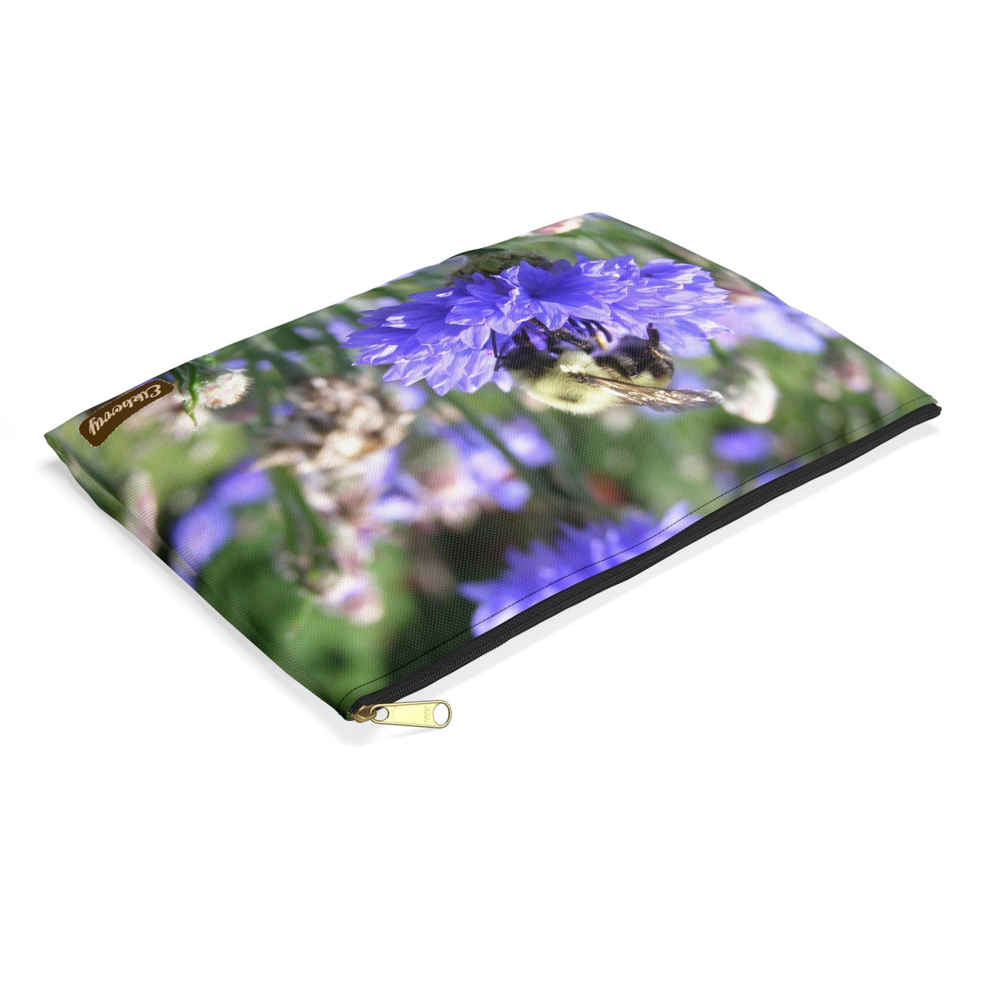 Flat Zipper Pouch - Bee on Bachelor's Button