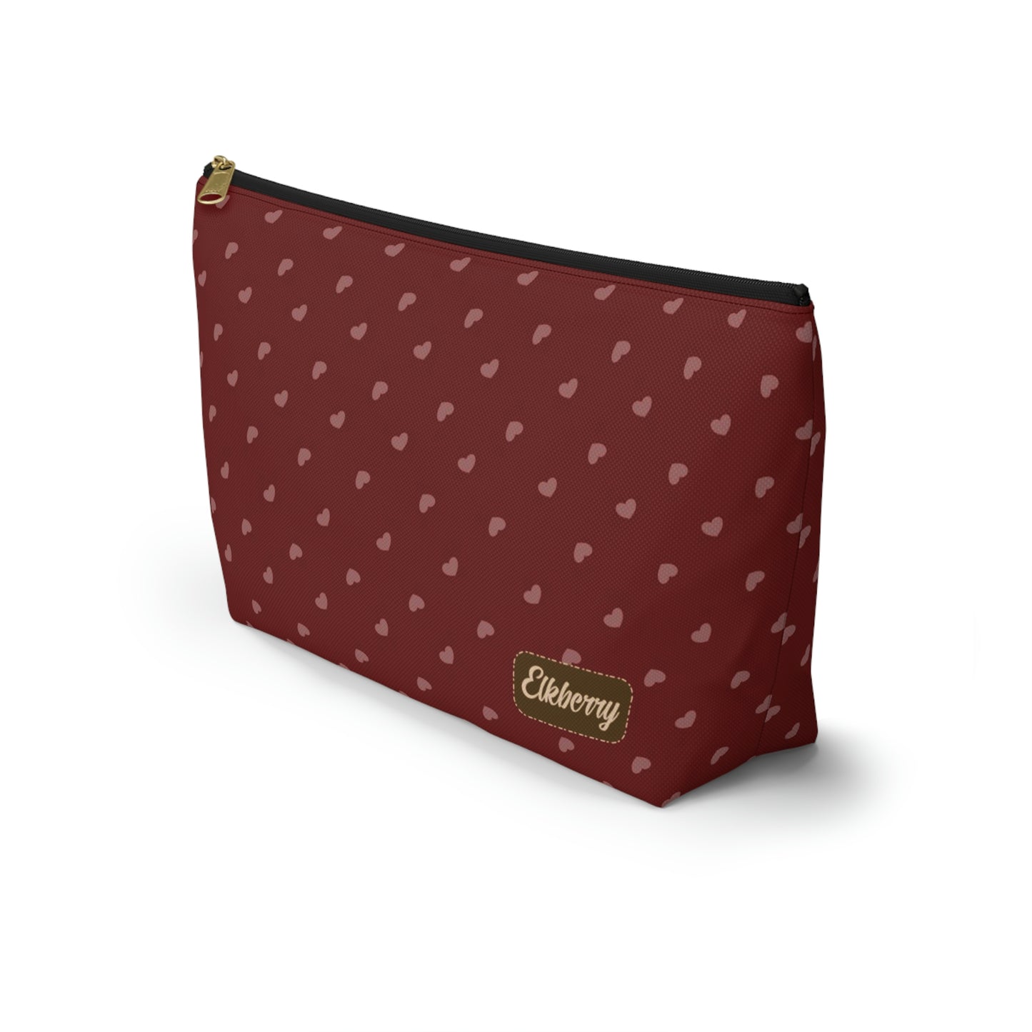 Big Bottom Zipper Pouch - Hearts on Red