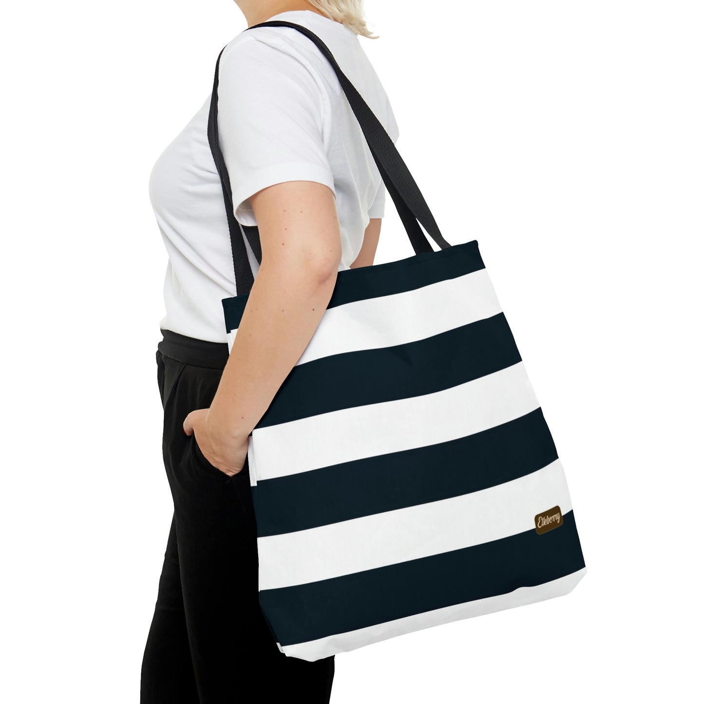 Lightweight Tote Bag - White/Navy Stripes