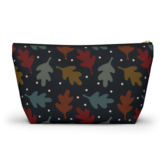 Big Bottom Zipper Pouch - Fall Leaves on Navy
