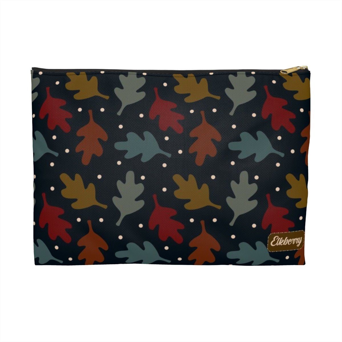 Flat Zipper Pouch - Fall Leaves on Navy