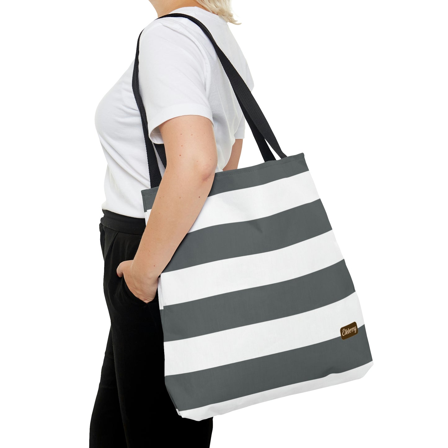 Lightweight Tote Bag - Charcoal Gray/White Stripes
