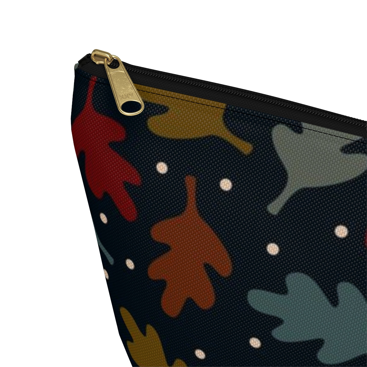 Big Bottom Zipper Pouch - Fall Leaves on Navy