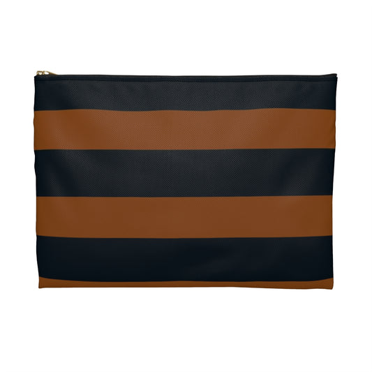 Flat Zipper Pouch - Pumpkin/Navy Stripes