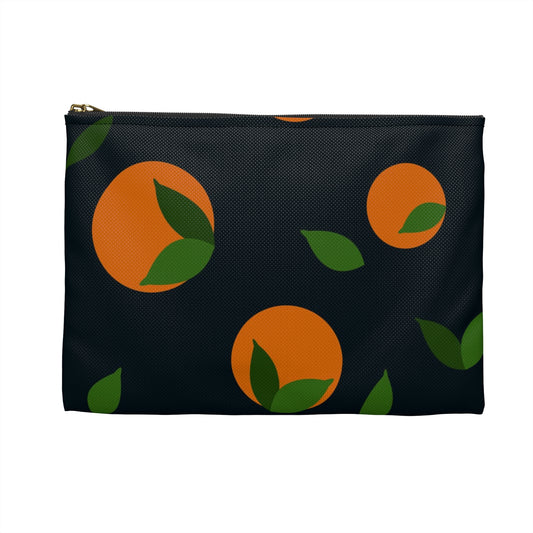 Flat Zipper Pouch - Oranges on Navy
