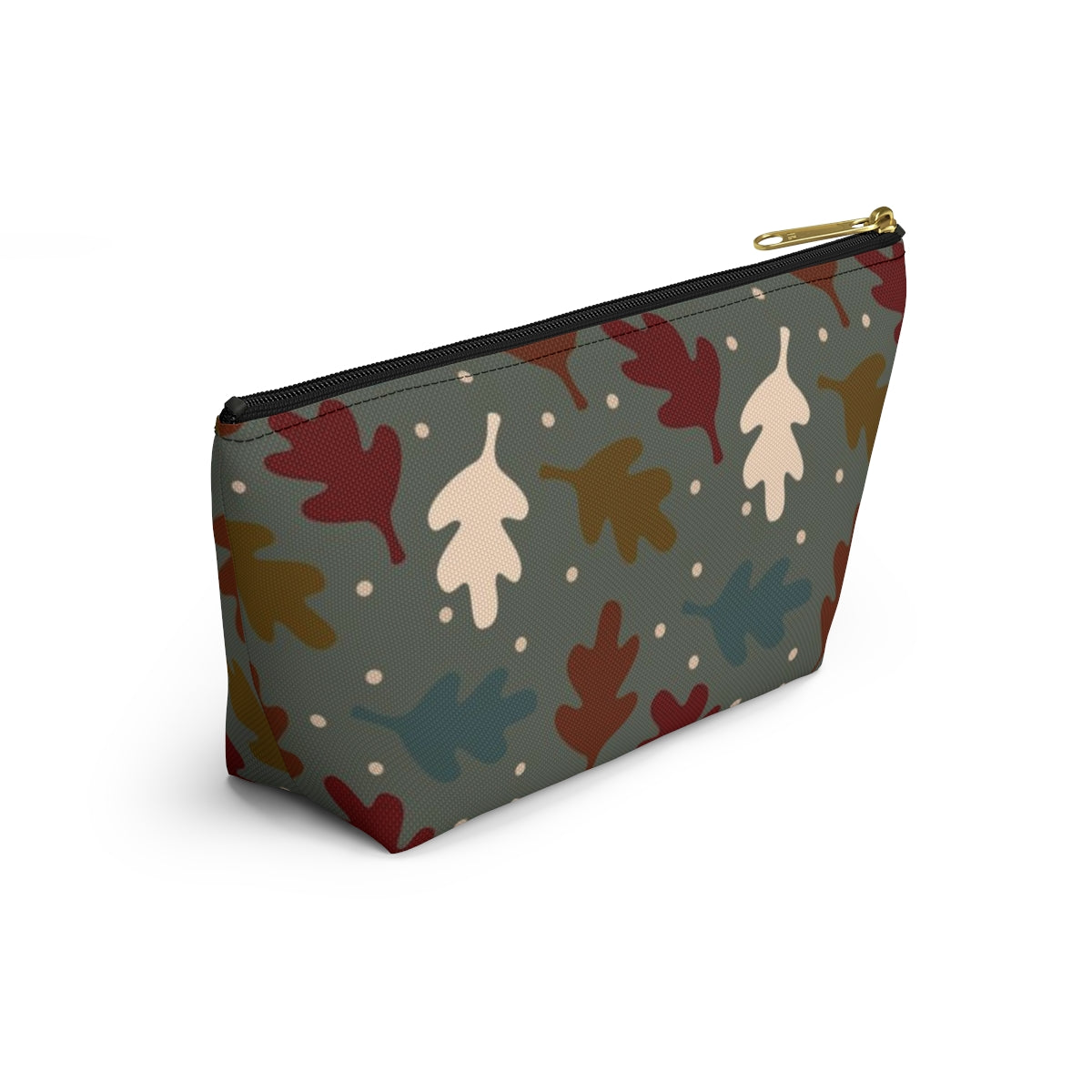 Big Bottom Zipper Pouch - Fall Leaves on Sage
