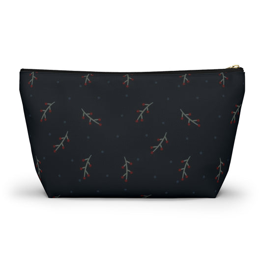 Big Bottom Zipper Pouch - Berry Branches on Navy Background