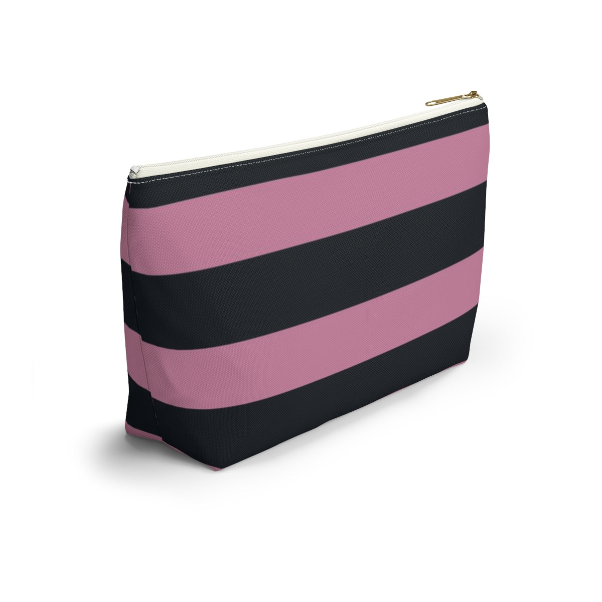Big Bottom Zipper Pouch - Dusty Rose Pink/Navy Stripes